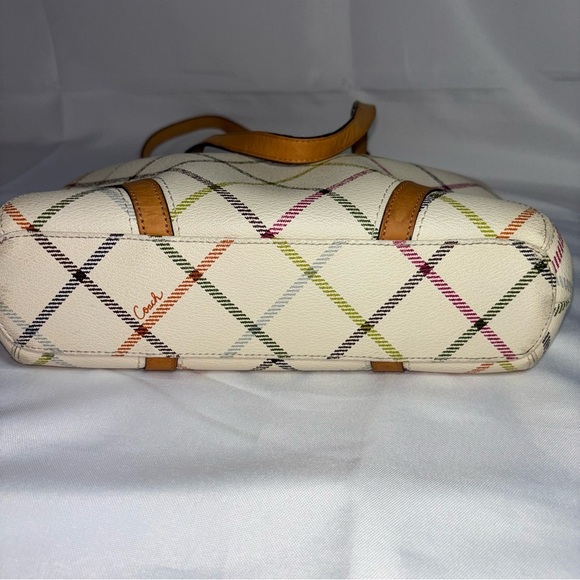 COACH Peyton Tattersall Stripe Tote Shoulder Bag F21863 Cream Plaid Multicolor - Picture 8 of 10